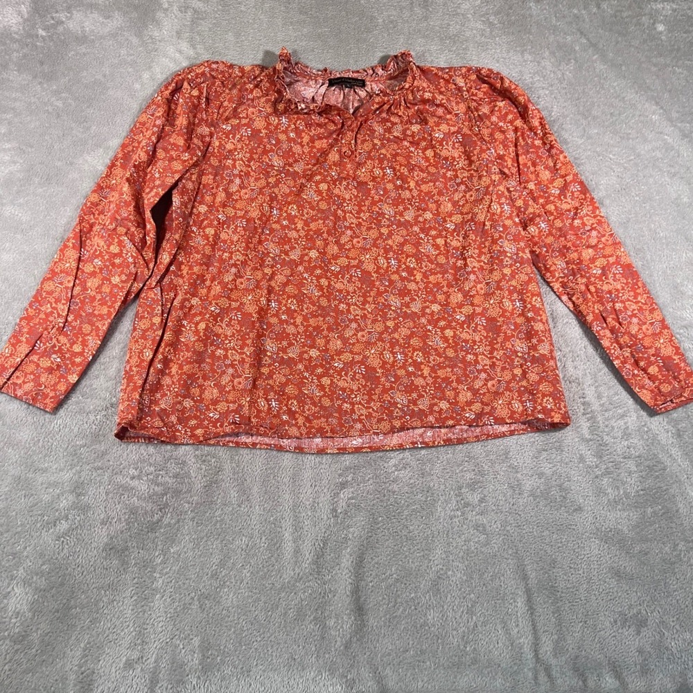 House of Harlow 1960 Floral Blouse Womens Large Brownβ Print Ruffle Countrycore